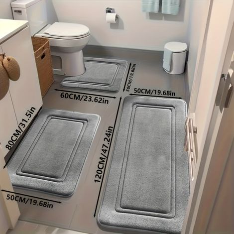 3er-Set ultra-saugfähige Badematten  Rutschfeste Polyester-Badematten für Bad und Dusche, komfortabel und weich, dekorative Bodenmatten von Aijing – Grau