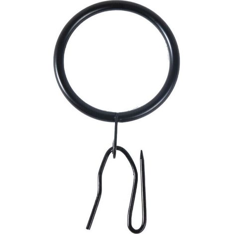 Anneaux de rideaux noir 38 mm (lot de 20) avec crochets intégrés – Métal résistant pour tringle à rideaux
