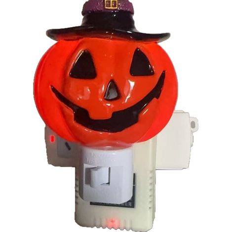 Veilleuse Citrouille d'Halloween avec Chapeau de Sorcière, Lampe à Brancher pour Décoration Intérieure (1/3)