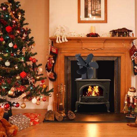 Ventilateur de radiateur thermique en métal à 5 pales et moteur unique, ventilateur de cheminée, ventilateur de poêle à bois, ventilateur de style Noël (1/5)