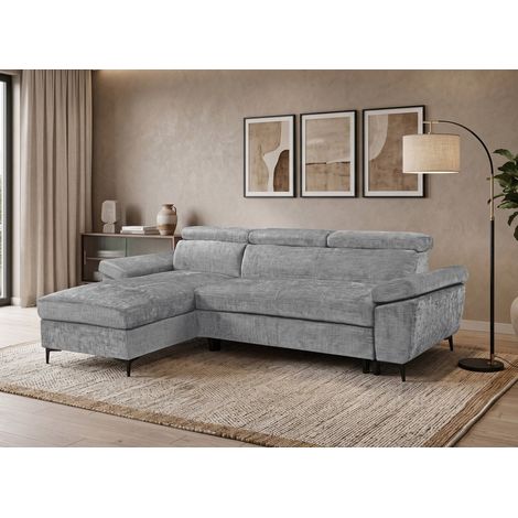 Canapé d'angle convertible en velours chiné gris foncé MONICA - (1/5)