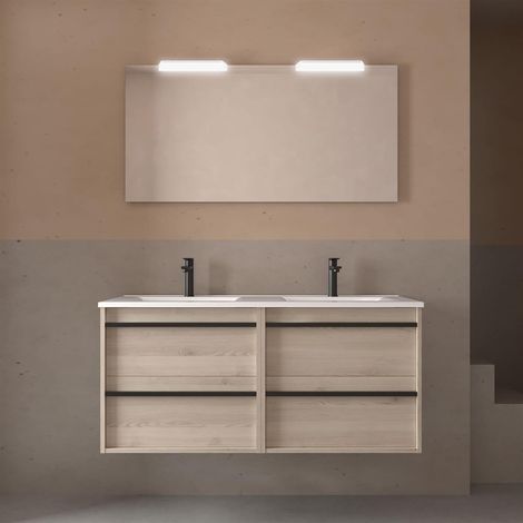 Ensemble complet ATTILA 1200 4 tiroirs NATUREL + meuble-lavabo + miroir + éclairage (1/2)