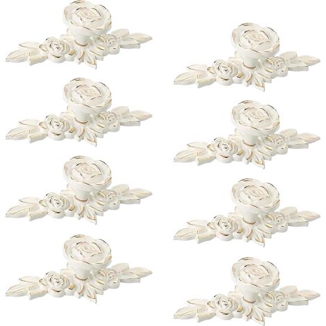 Boutons d'armoire avec plaque arrière, 8 pièces Poignées vintage en alliage de zinc de couleur blanc ivoire pour placard commode (bord doré) (1/5)