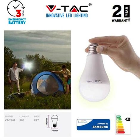 LAMPADINA LED A GOCCIA E27 9W 4000K CON BATTERIA 3H DI AUTONOMIA -2372 (1/10)