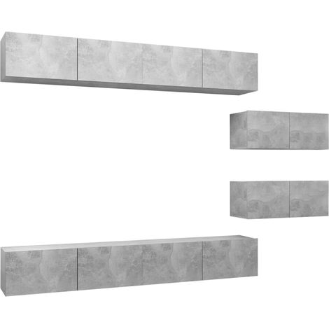 Conjunto de muebles mueble aparador TV televisión salón dormitorio salón 6 piezas gris madera contrachapada 020025033