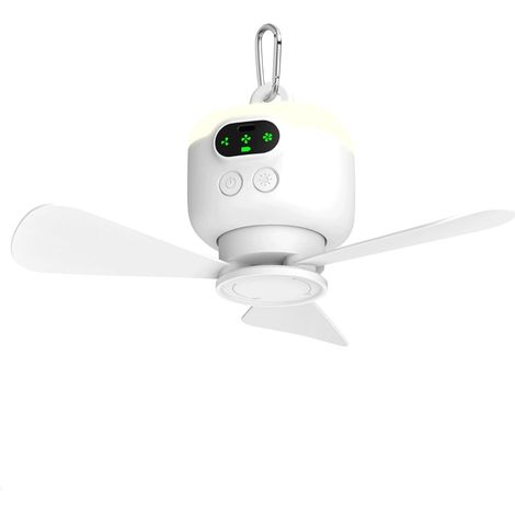 Rechargeable Portable Ceiling Fan with Light, 8000mAh Battery Operated Use Time Up to 10H,3 Speeds Adjustment, 2/4/8H Timer,Camping Ceiling Fan for Tent Patio Canopy Porch RV (1/5)