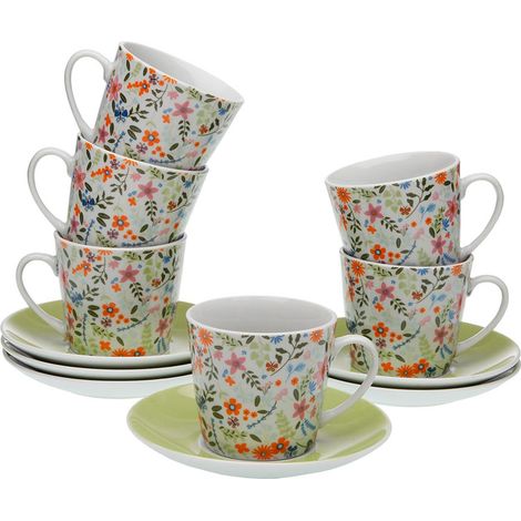 VERSA tazas te &43 plato flowers , Tazas te &43 plato flowersMarca VersaJuego de 6 tazas de te con plato diseño floresMaterial: PorcelanaMedidas plato: 11x11x2cmMed