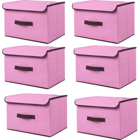 6 Boîte de Rangement avec Couvercle,Sac de Rangement,Pliable Rangement Tissu pliable avec Couvercle, Panier de Rangement,Coffre à Jouets pour Jouets,Vêtements (Rose, 36×23×24 cm) (1/5)