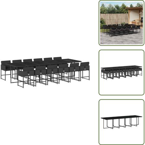 Mesa de jardín - vidaXL Set comedor de jardín con cojines 13 pzas ratán sintético negro - Ratán sintético