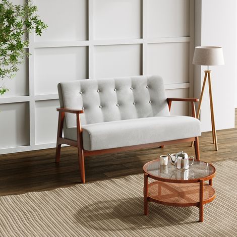 Solid Wooden Frame Upholstered Tufted Sofa (1/5)