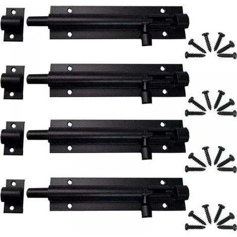 (Noir 11.3cm) Boulon à Glissière 4 Pièces Loquet de Portail Exterieur, Loquet Porte, Verrou à pêne à glissière, Targette en Acier Pour PorteJardin, Porte de Salle de Bain, Porte en Bois (1/5)