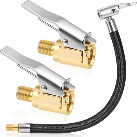 Kit Adaptateur De Valve De Pneu De Voiture, Embout De Gonflage Laiton Universels, Tuyau De Gonflage De Pneu, Compatible avec Toutes Les Valves De Pneus avec Filetage De Valve (1/5)