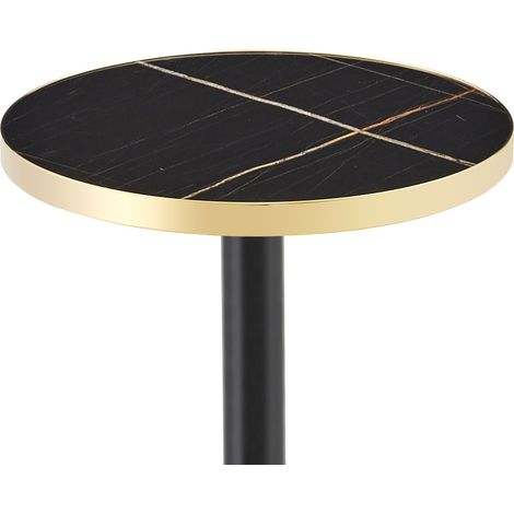Table d'appoint ronde effet marbre avec bord doré, plateau MDF et base métal noire, design moderne pour salon, chambre ou balcon - CHICFURN (1/5)