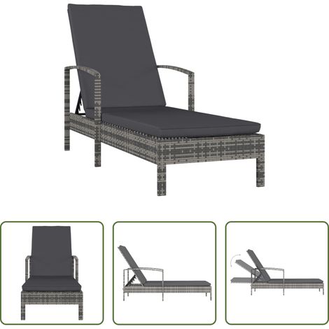 Gartenliege - Sonnenliege mit Armlehnen Poly Rattan Grau (1/5)