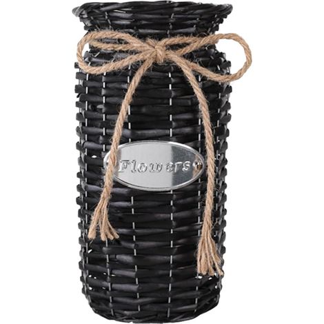 Vase en Rotin Noir Tissé la Main pour Décoration de Table, Porte-Fleurs en Osier Créatif en Matériau Synthétique, pour Arrangements Floraux et Fleurs Artificielles (1/5)