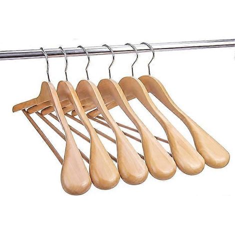 Ensemble de 5 cintres de luxe en bois massif naturel, 44,5 cm, épaules larges, pour manteaux et vestes de costume, avec barre ronde antidérapante. (1/5)