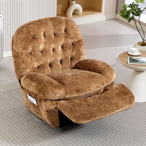 Fauteuil Relax Inclinable en Tissu Chenille Marron, Rotatif 360°, Inclinaison 90°-150°, Charge 160kg, Fauteuil de Détente pour Salon (1/5)
