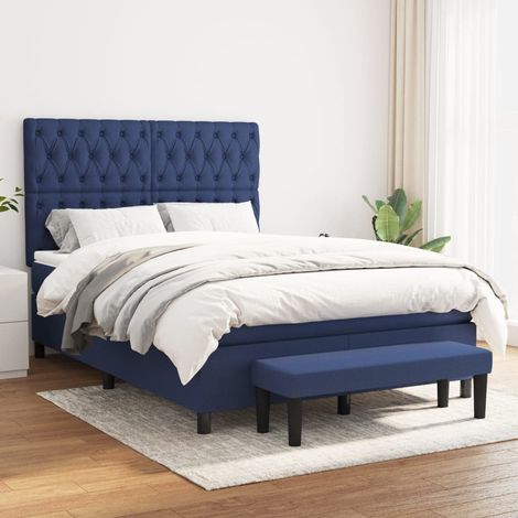vidaXL Sommier à lattes de lit avec matelas Bleu 140x190 cm Tissu (1/5)