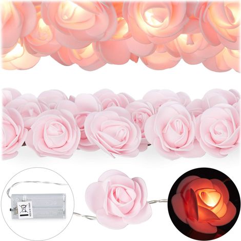 Guirlande lumineuse, 20 LED, à piles pour mariages, St Valentin, lumière chaude blanche, roses, plastique, 4 x 5 x 340 cm (1/5)