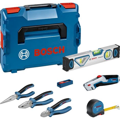 set d’outils à main 10 pièces (avec 2 pinces, 1 pince coupante, 1 mètre ruban, 1 niveau à bulle de 25 cm, 1 couteau, 10 lames de rechange, 2 calages L-BOXX, L-BOXX) (1/5)