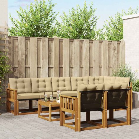 Outdoor-Sofagarnitur mit Kissen 9 pcs Natur und Beige