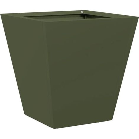 Pot de fleurs vert olive, 30x30x30 cm, acier. (1/5)
