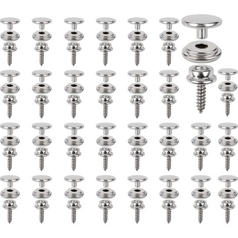 FRUHLING Lot de 30 fermoirs à vis 15 mm en acier inoxydable, boutons-pression vissables, kit de fermoirs à visser pour bâches marines, toiles de tente, meubles en toile, tentes pour voiture, cuir (1/5)