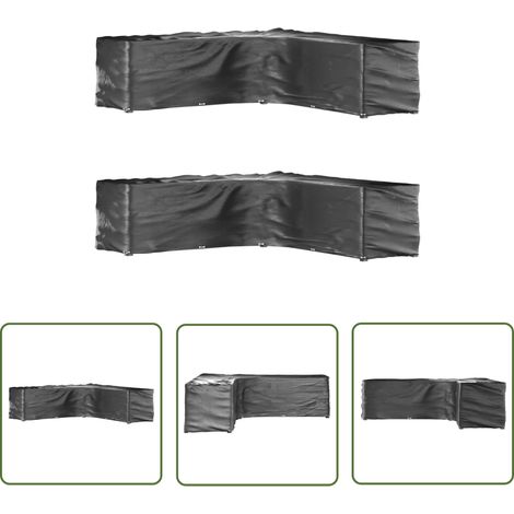 The Living Store Housses de salon de jardin en forme de L 2 pcs 20 œillets - Housse De Jardin - Housse De Mobilier Extérieur - Protection Solaire - Housse Imperméable - Housse Anti Uv (1/5)