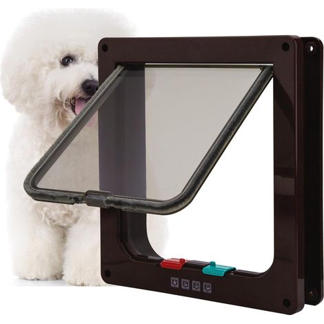 Chatière magnétique verrouillable 4 modes pour animaux de compagnie, chatons et chatons, grande taille, marron (1/5)