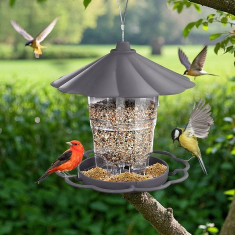 Mangeoire pour oiseaux à suspendre, distributeur de nourriture rétractable de 820 ml, mangeoire pour oiseaux, mangeoire résistante aux intempéries pour suspendre, pour mésanges, moineaux (1/5)