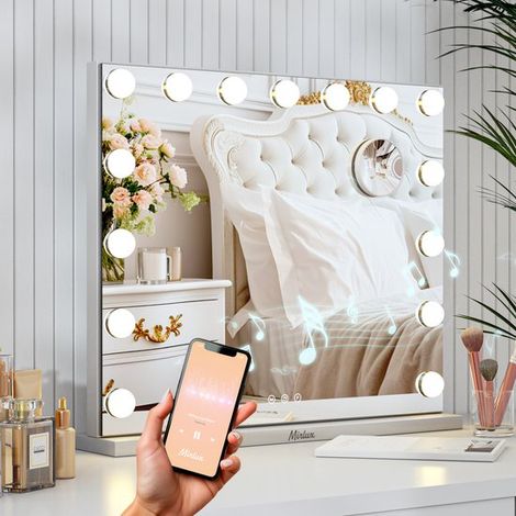 Hollywood Spiegel - Bluetooth-Lautsprecher - 58x48cm - Weiß (1/4)