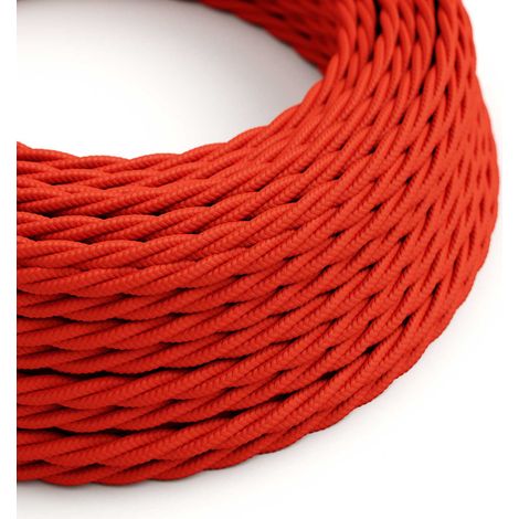 Creative-Cables Cavo elettrico rivestito in tessuto, Sezione 2 x 0,75 mm², Lunghezza 50 m, Colore Rosso Fuoco TM09, Trecciato effetto seta