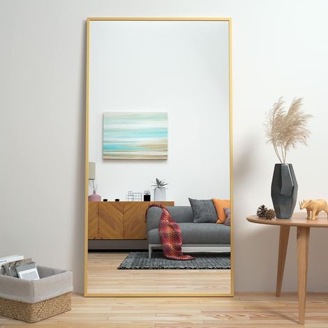 CASSILANDO 165 x 60 cm Miroir pleine longueur, miroir au sol, Cadre en alliage d'aluminium miroir sur pied, contre le mur pour chambre à coucher, dressing et miroir à cadre fin mural (1/5)