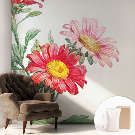 Papier peint intissé mural avec colle pour salon et chambre Décoration murale rapide - Colle incluse gratuite Fleurs délicates 250x250 cm (1/5)