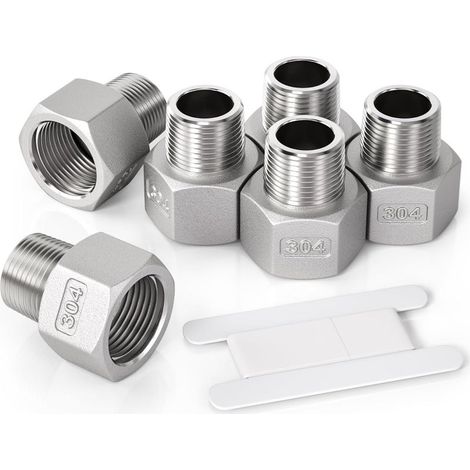 3 Pcs 1/2" mâle vers 1/4" femelle Raccord réducteur à douille hexagonale en acier inoxydable, filetage BSP, pour le raccordement de tuyaux - 1/4"M X 3/4"F (1/5)