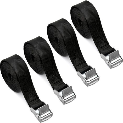 4 Pièces Noir Sangles d'Arrimage, 1M x 20mm Sangle à Cliquet, Sangle d'Arrimage avec Boucle en Alliage de Zinc, pour Moto, Voiture, Bagages, Porte Velo, Déménagement Puissance de Traction (1/5)