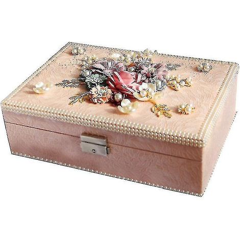 Boîte à bijoux rétro en bois à plusieurs niveaux et grande capacité avec fermoirs, blanche. (1/4)
