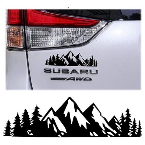 Autocollant Voiture Montagnes Forêt en Vinyle Résistant aux Intempéries - Décoration Haut de Gamme pour Camping Car, SUV, Camion - Taille Universelle 17,5×5 cm (Noir) (1/5)