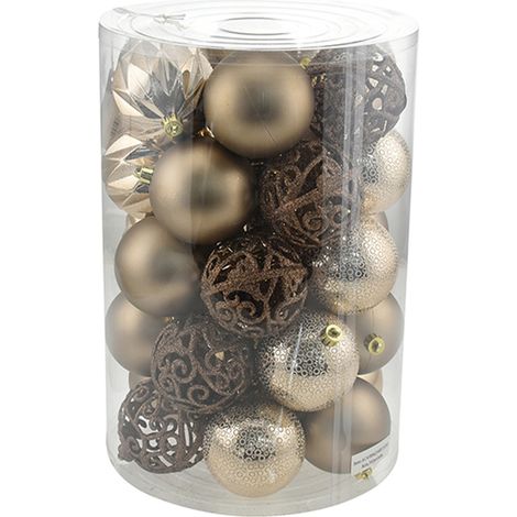 Set 34 Palle di Natale Sfere Palline Natalizie 8 cm Ambra Decorazioni Albero (1/4)