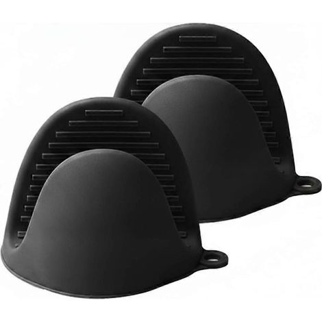 Gant de cuisine silicone antidérapant 28x14 cm 1 pièce résistant chaleur four gril noir (1/5)