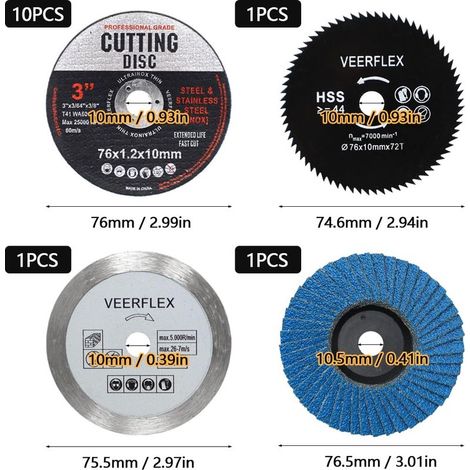 13 Trennscheiben (76 mm) und 10-mm-Zentrierloch-Winkelschleifscheiben zum Schneiden von Metall und Holz (1/5)