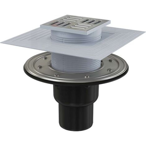 Alca Pozzetti - Scarico a pavimento 11x11 cm, diametro 5/8 cm, 2° livello di isolamento, arresto dell'acqua e degli odori secchi, acciaio inox/plastica APV4344 (1/2)