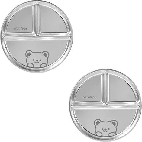 Lot de 2 assiettes compartimentées en acier inoxydable de style occidental, idéales pour les pâtes, la salade, les barbecues et le petit-déjeuner. (1/4)