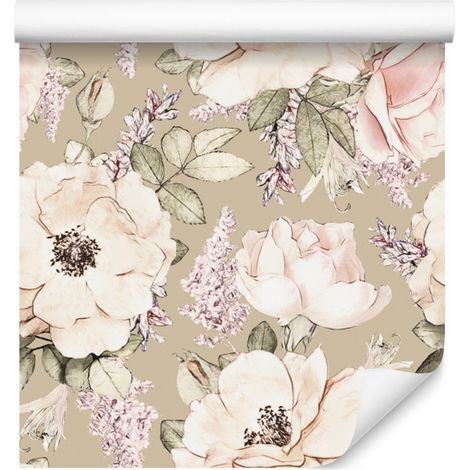 Papel pintado de peonías en tonos suaves para salón y dormitorio, 50x1000 cm. (1/5)