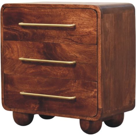 Commode 3 tiroirs arrondie en bois massif, Brun (1/5)