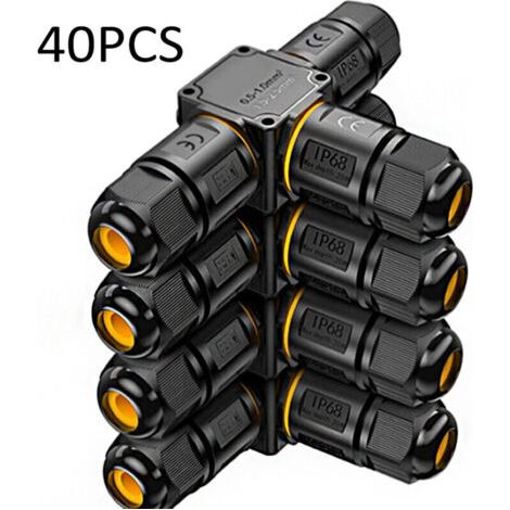 Pair 40 PCS Connecteurs de Câbles Étanches IP68 - Boîte de jonction 3 voies connecteur etanche 3 fils - Raccordement extérieur du jardin - Dérivation de câble 6-11mm - Coffret électrique externe étanc (1/5)