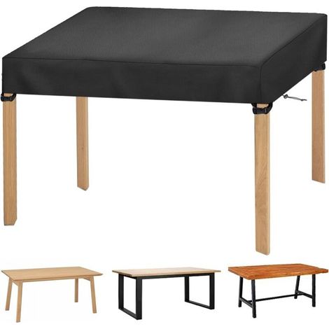 Housse de protection pour table - 150 x 90 x 15 cm - En Oxford 210D - Pour meubles de jardin et tables en bois - Imperméable - Résistant aux UV - Noir (1/5)