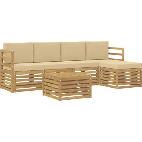 Conjunto de sofás de exterior con cojín 6 pcs y Beige Poliéster vidaXL