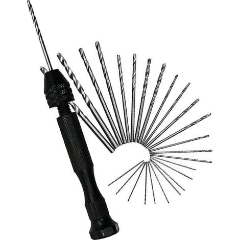 26 Pieces Mini Hand Drill, Manual Drill, Twist Drill Bits Hand Drill Mini Hand Drill Aluminum and Twist Drill Bit Milling Cutter for Model Walnut Amber Olive Nut (1/5)