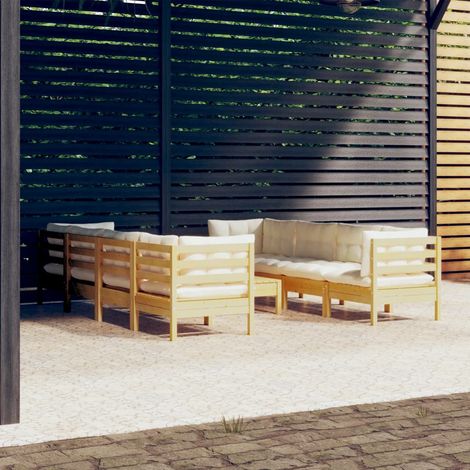 9-tlg. Garten-Lounge-Set mit Creme Kissen Massivholz Kiefer vidaXL (1/5)